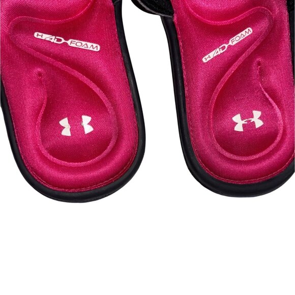 Under Armour UA Ignite IX Girls Slides/Sandals-Pink/Black-Size 2Y-GUC - Picture 2 of 8